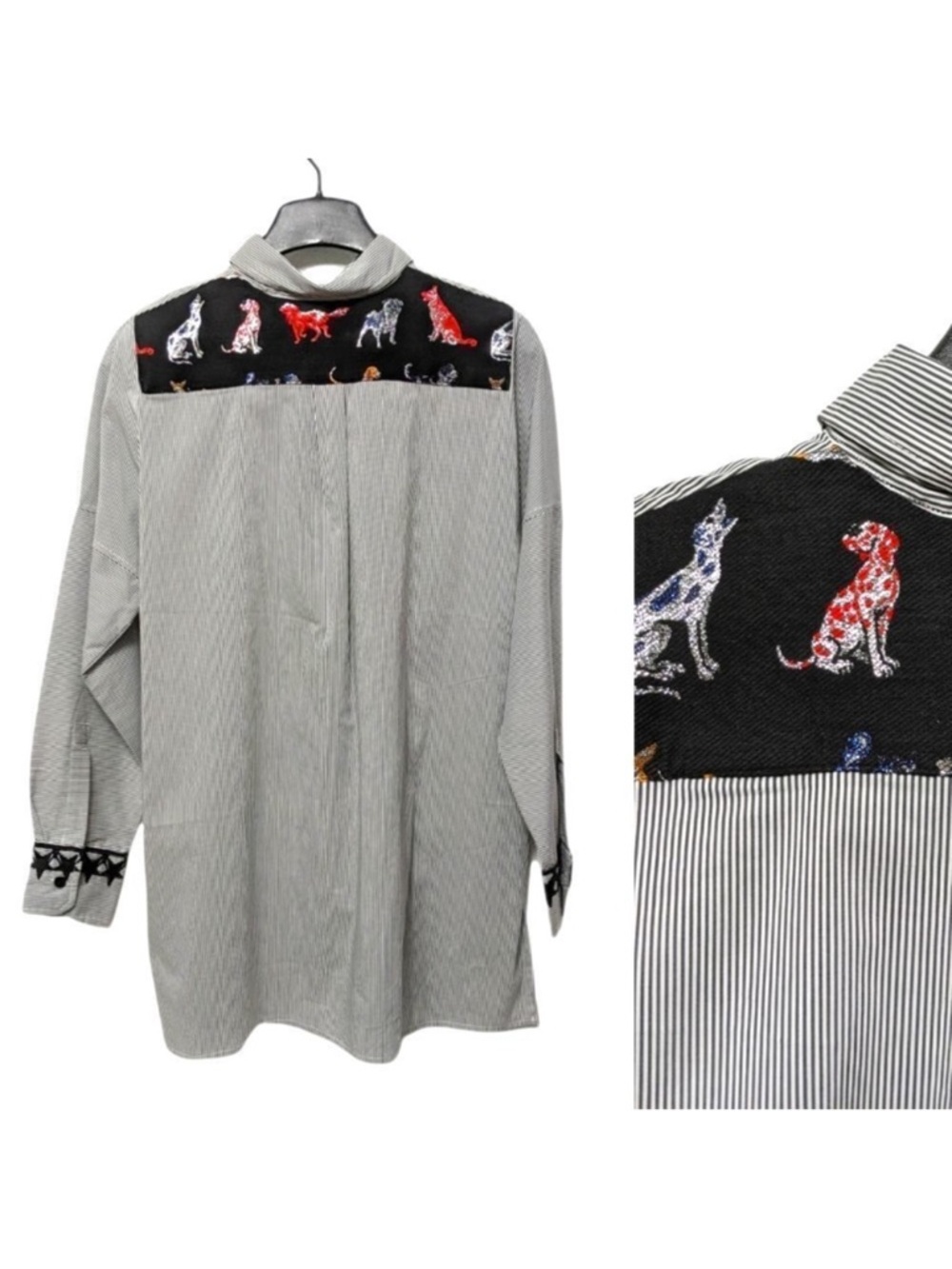 VILAGALLO Striped Novelty Dogs Button Front Shirt